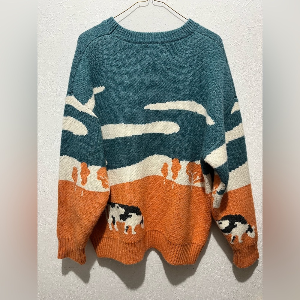 Aelfric Eden Cow In A Pasture Knitted Sweater Unisex Size Medium